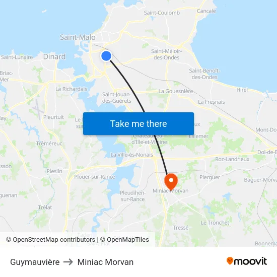 Guymauvière to Miniac Morvan map