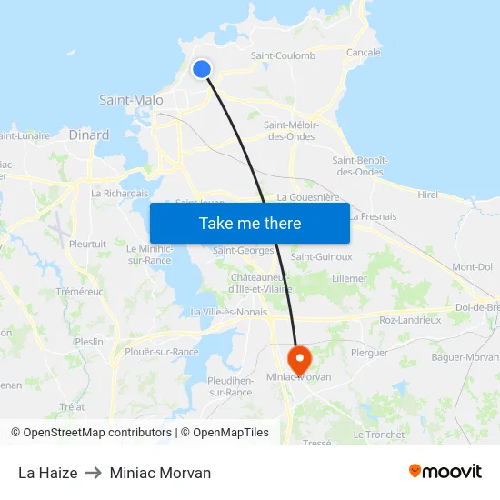 La Haize to Miniac Morvan map