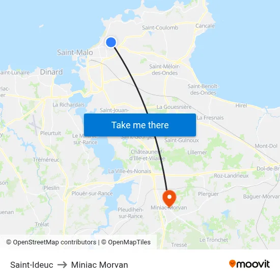 Saint-Ideuc to Miniac Morvan map