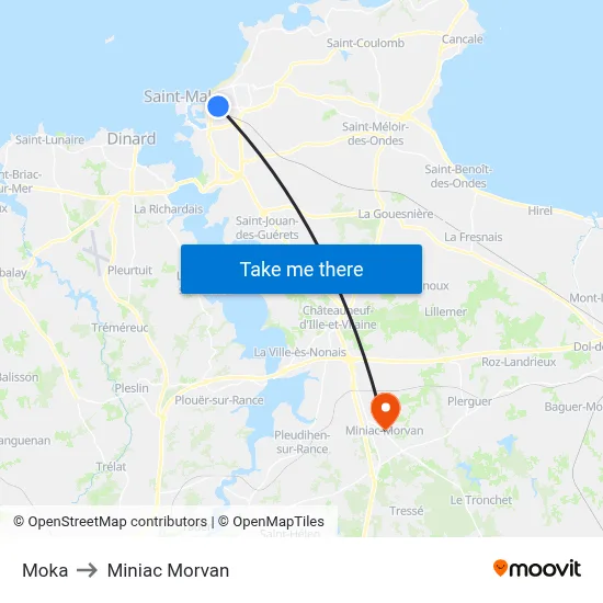 Moka to Miniac Morvan map