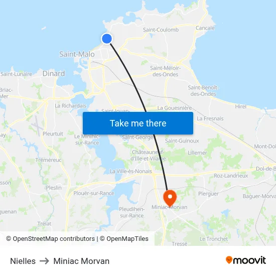 Nielles to Miniac Morvan map