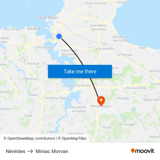 Néréides to Miniac Morvan map