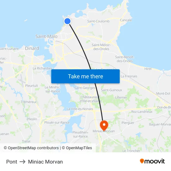 Pont to Miniac Morvan map