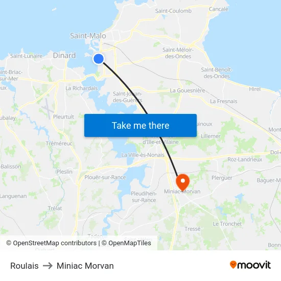 Roulais to Miniac Morvan map