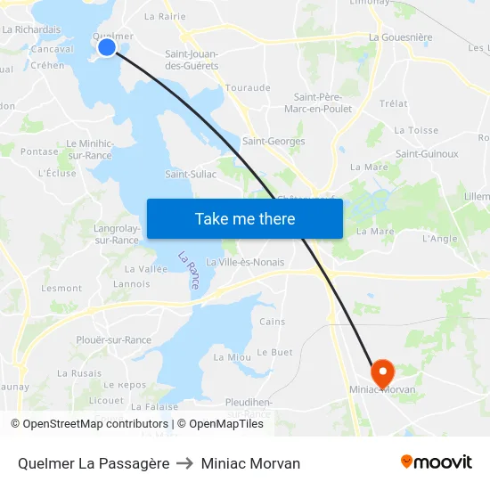 Quelmer La Passagère to Miniac Morvan map
