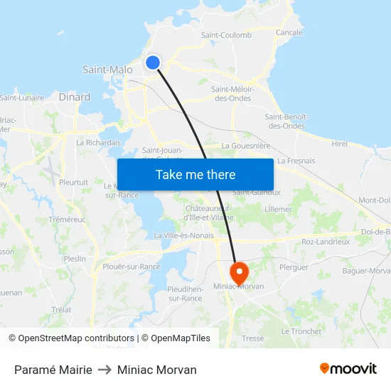 Paramé Mairie to Miniac Morvan map