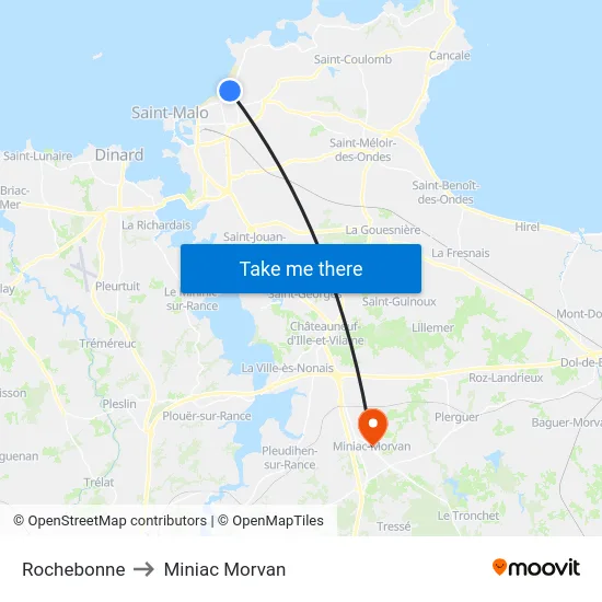 Rochebonne to Miniac Morvan map