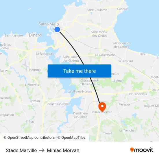Stade Marville to Miniac Morvan map