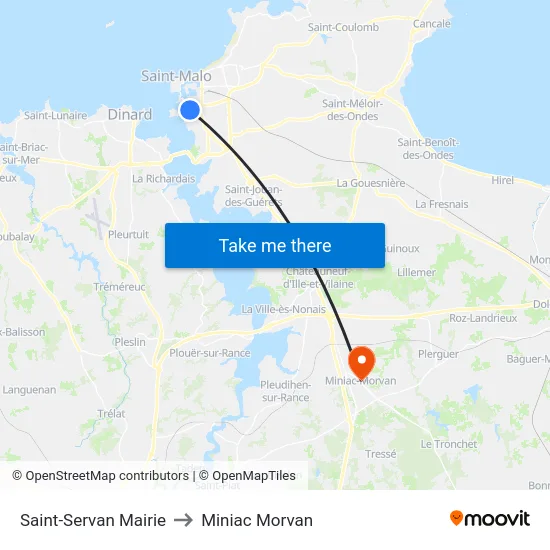 Saint-Servan Mairie to Miniac Morvan map