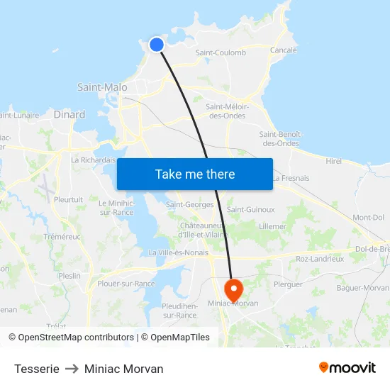 Tesserie to Miniac Morvan map