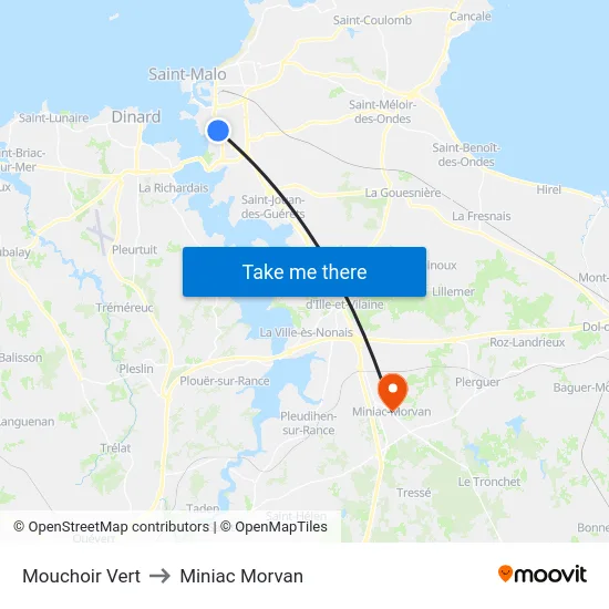 Mouchoir Vert to Miniac Morvan map