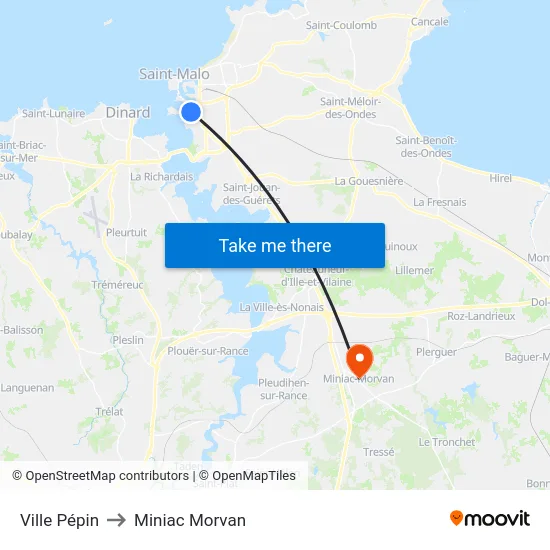Ville Pépin to Miniac Morvan map