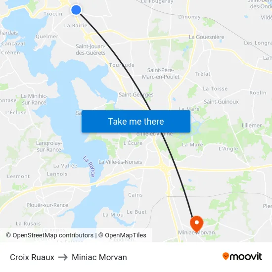 Croix Ruaux to Miniac Morvan map