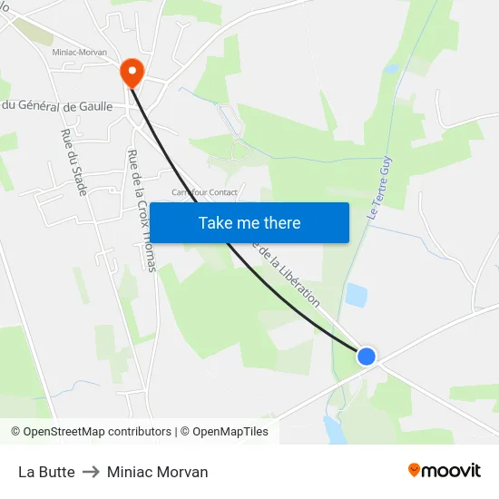 La Butte to Miniac Morvan map
