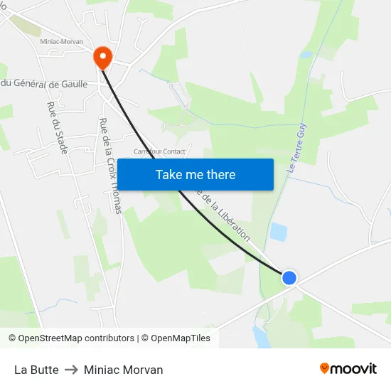 La Butte to Miniac Morvan map