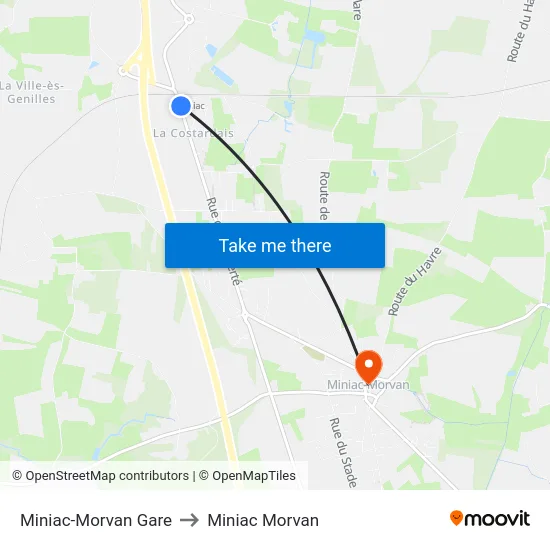 Miniac-Morvan Gare to Miniac Morvan map