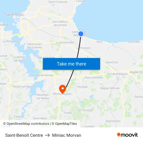 Saint-Benoît Centre to Miniac Morvan map