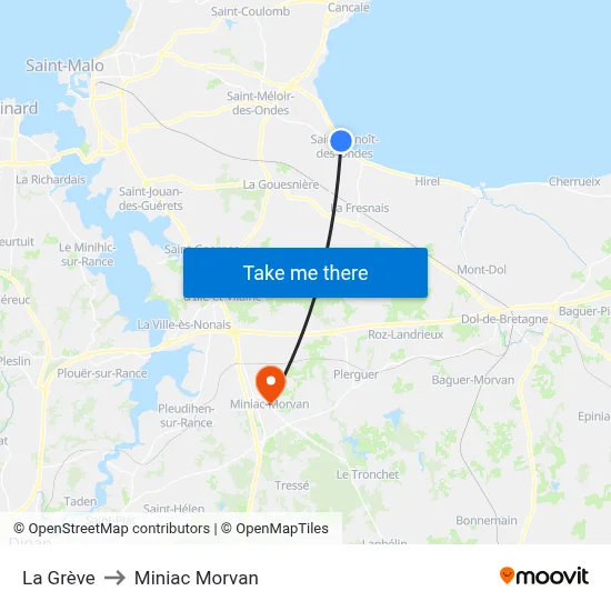 La Grève to Miniac Morvan map