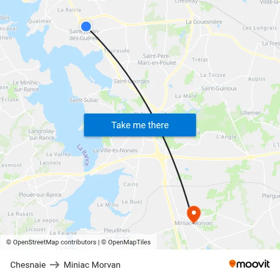 Chesnaie to Miniac Morvan map