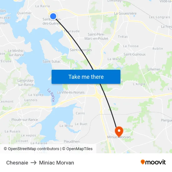 Chesnaie to Miniac Morvan map