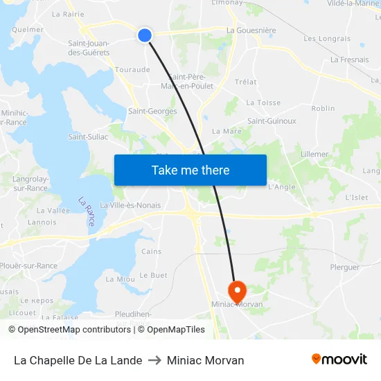 La Chapelle De La Lande to Miniac Morvan map