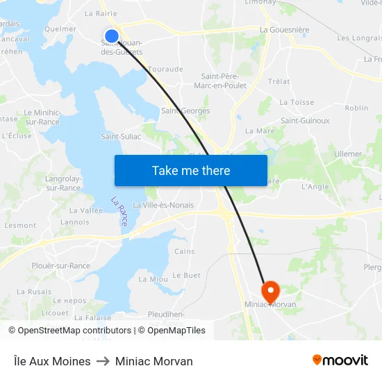 Île Aux Moines to Miniac Morvan map