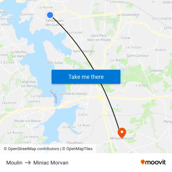 Moulin to Miniac Morvan map