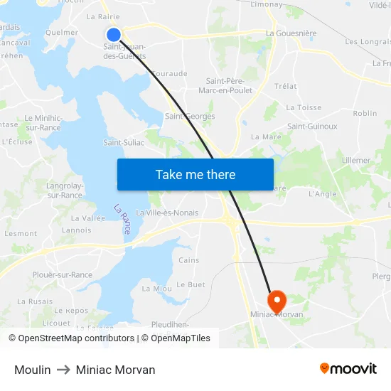 Moulin to Miniac Morvan map