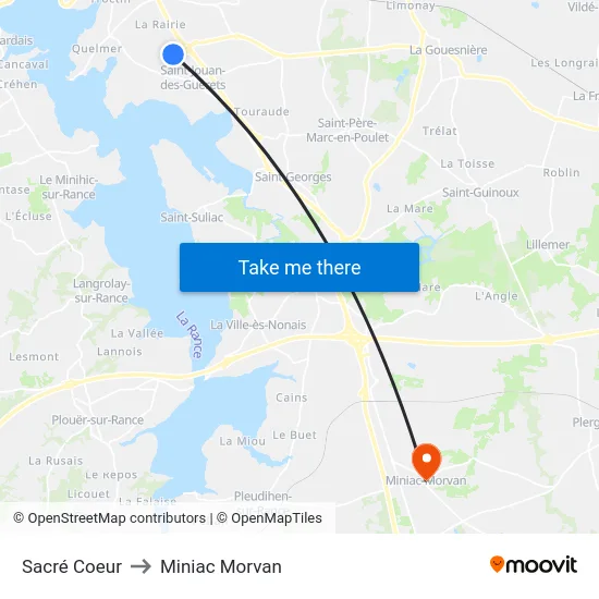 Sacré Coeur to Miniac Morvan map