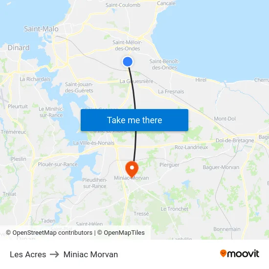 Les Acres to Miniac Morvan map