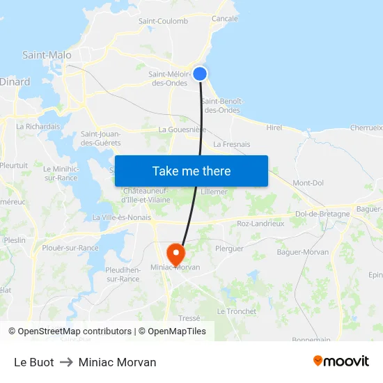 Le Buot to Miniac Morvan map