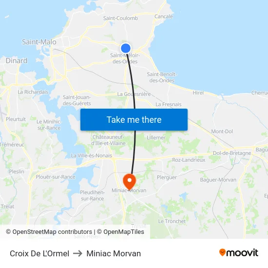 Croix De L'Ormel to Miniac Morvan map