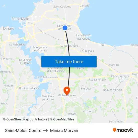 Saint-Méloir Centre to Miniac Morvan map