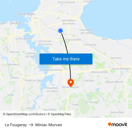 Le Fougeray to Miniac Morvan map