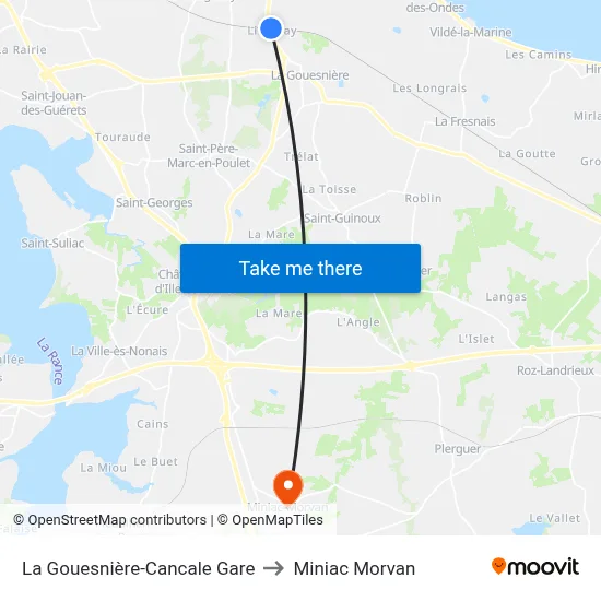 La Gouesnière-Cancale Gare to Miniac Morvan map