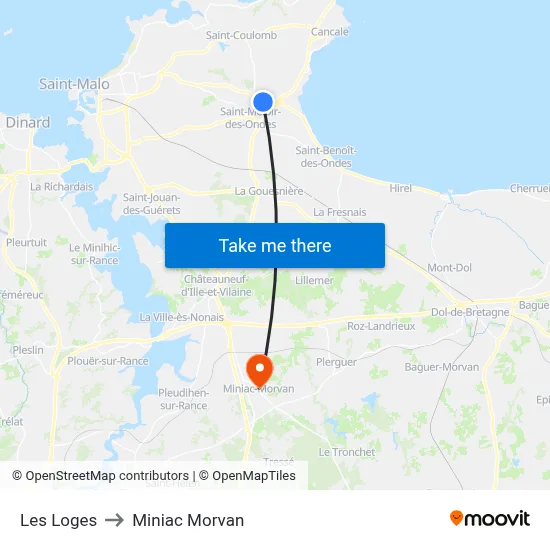 Les Loges to Miniac Morvan map