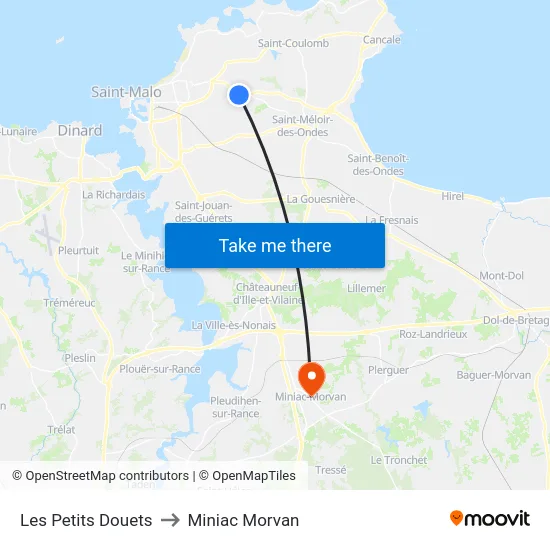 Les Petits Douets to Miniac Morvan map