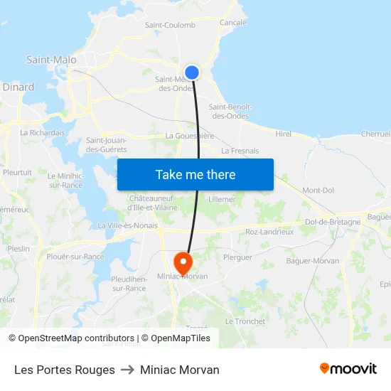 Les Portes Rouges to Miniac Morvan map