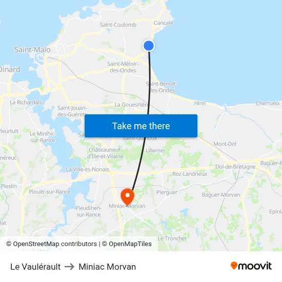 Le Vaulérault to Miniac Morvan map