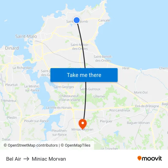 Bel Air to Miniac Morvan map
