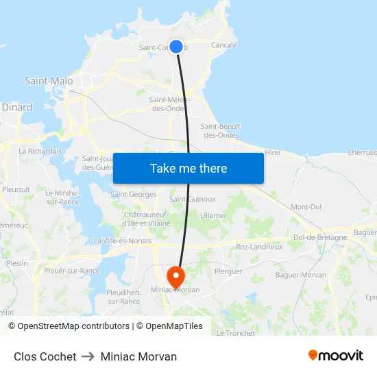Clos Cochet to Miniac Morvan map