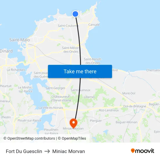Fort Du Guesclin to Miniac Morvan map