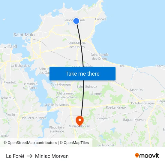La Forêt to Miniac Morvan map