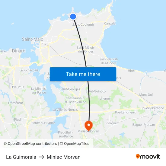 La Guimorais to Miniac Morvan map