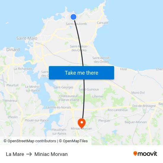 La Mare to Miniac Morvan map