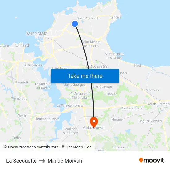La Secouette to Miniac Morvan map
