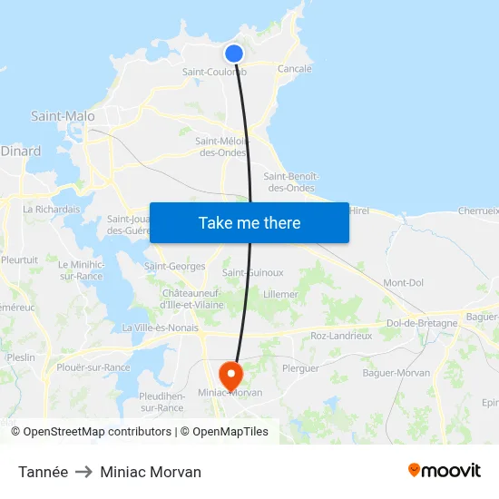 Tannée to Miniac Morvan map