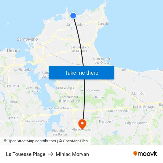 La Touesse Plage to Miniac Morvan map