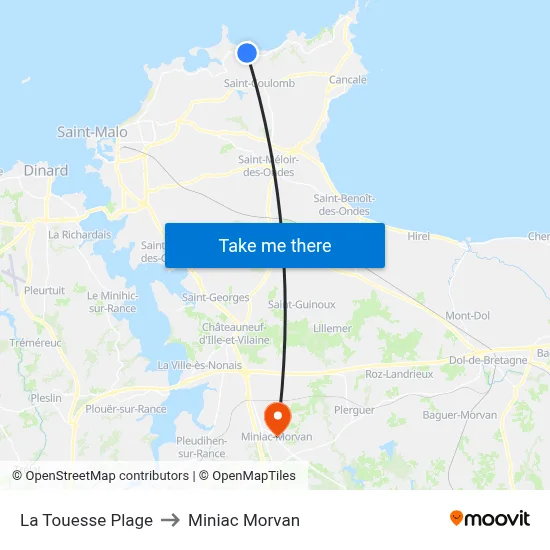 La Touesse Plage to Miniac Morvan map
