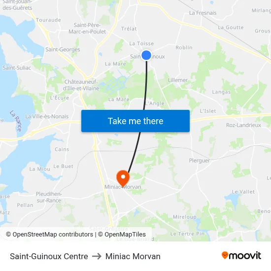 Saint-Guinoux Centre to Miniac Morvan map